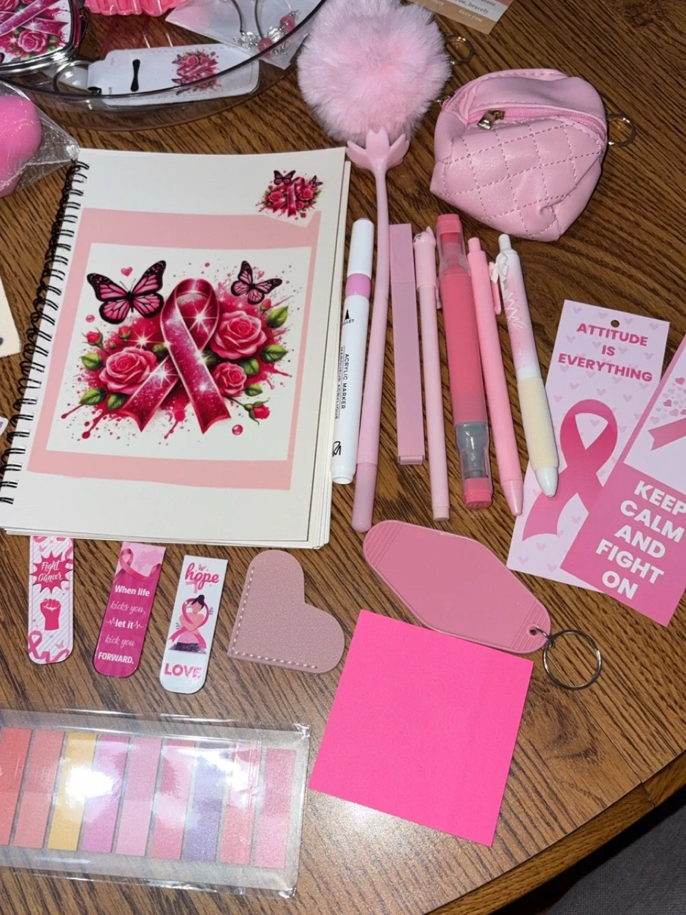 Pink Breast Cancer Awareness Tote bundle Pouch and Notebook book journal